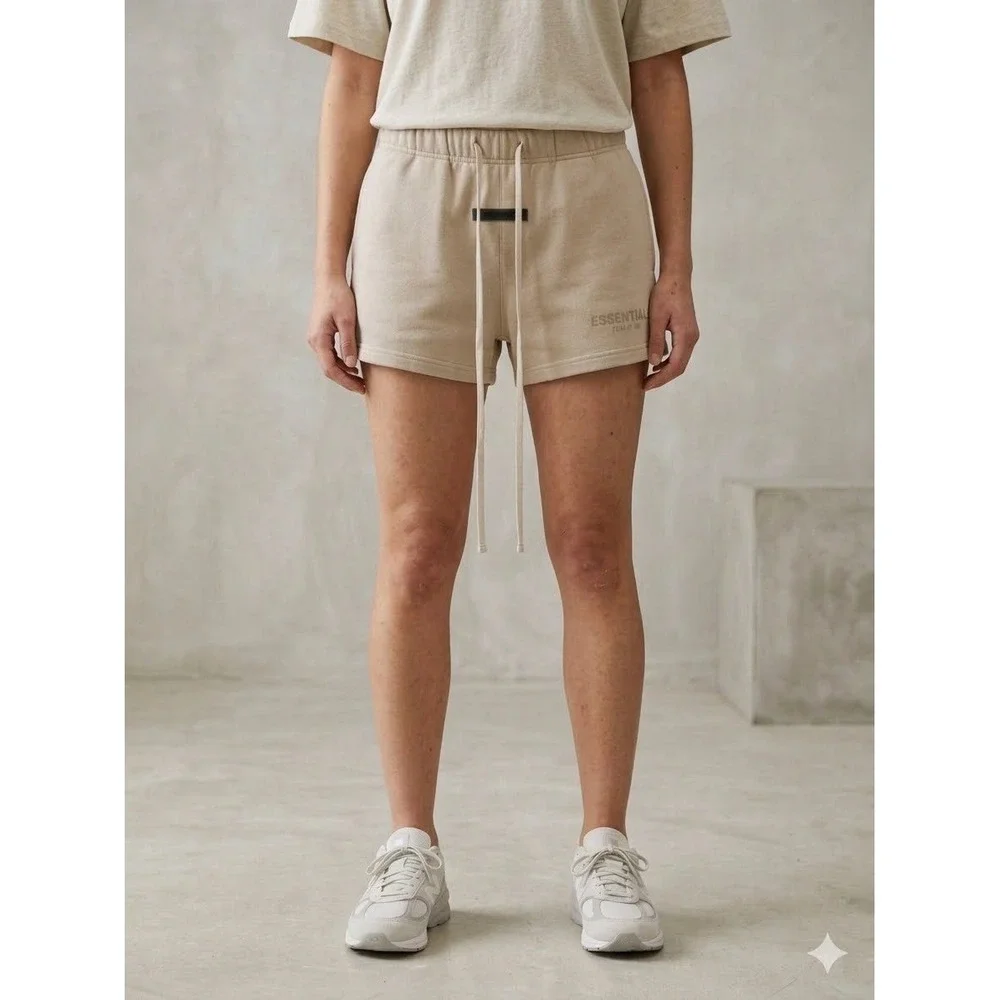 Fear of God Essentials Sweat Shorts Tan Khaki Mens Size S FOG Fleece Logo